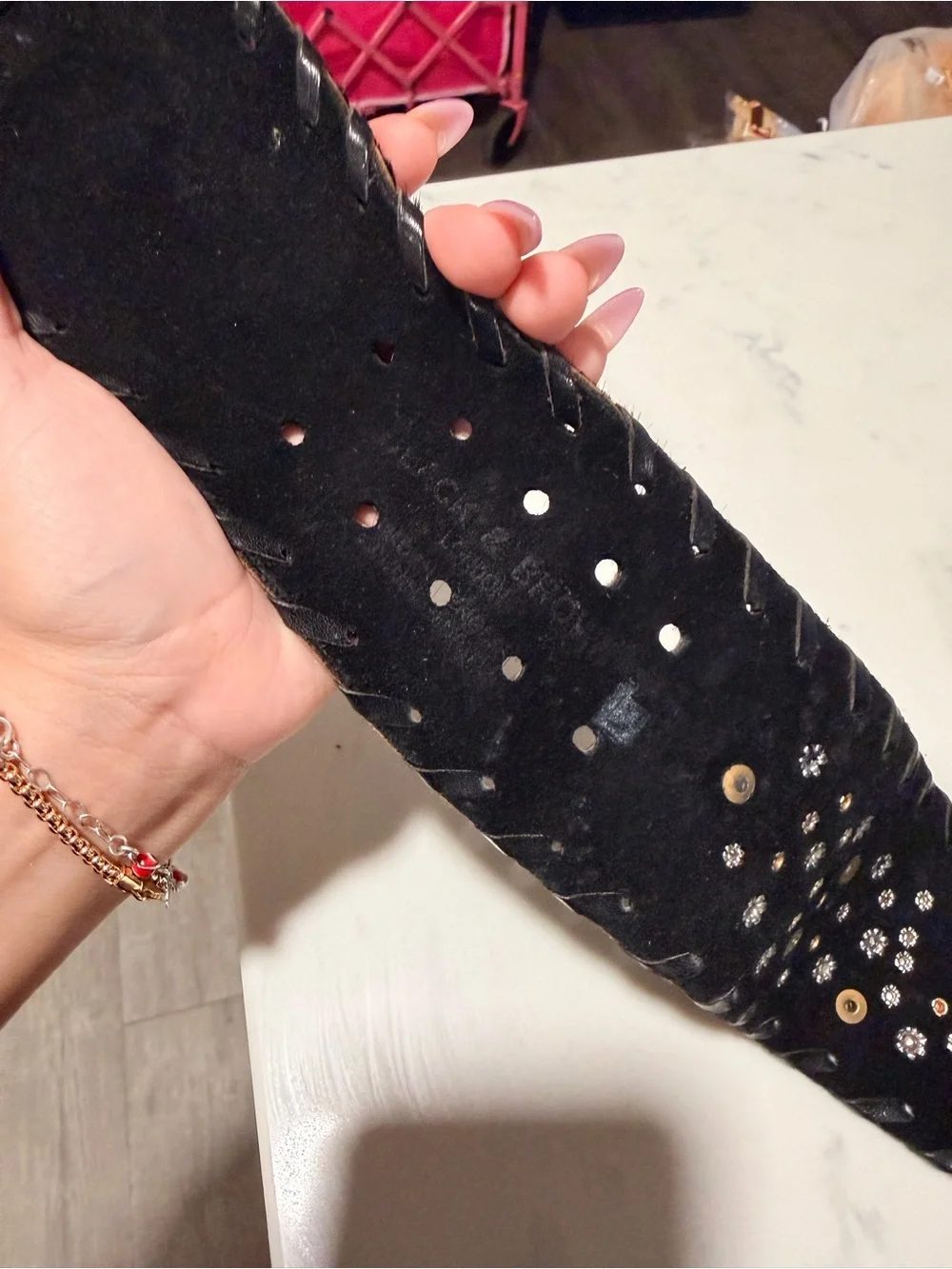 Black Studded Wide Waist Belt with Silver Buckle